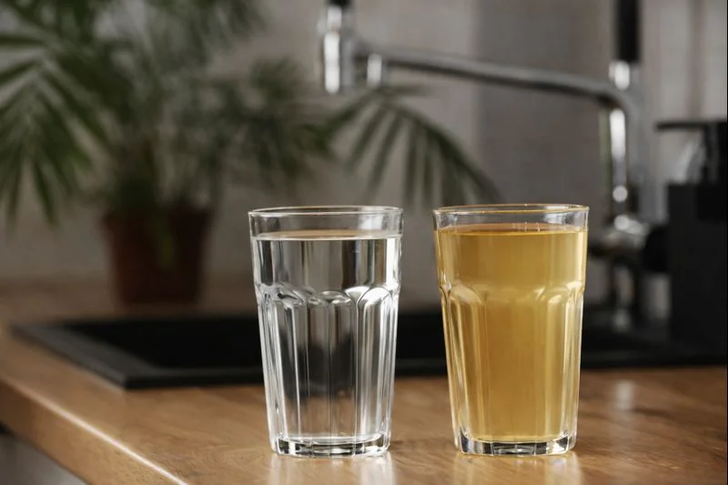 Deux verres d’eau présentant une différence d’aspect